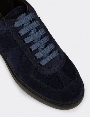 Men's Navy Suede Leather Sneakers