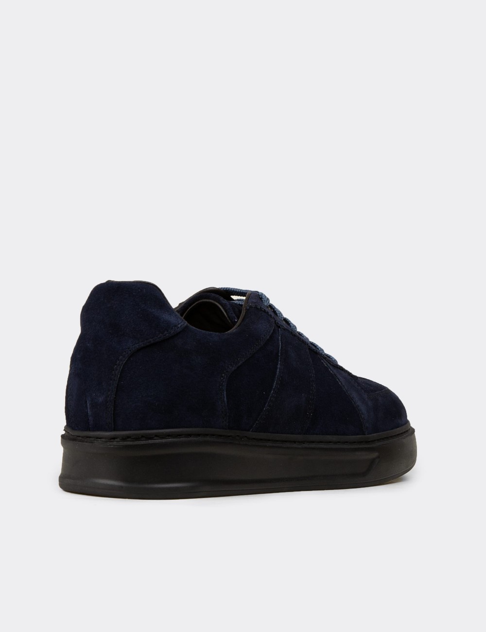 Men's Navy Suede Leather Sneakers - 02017MLCVP01