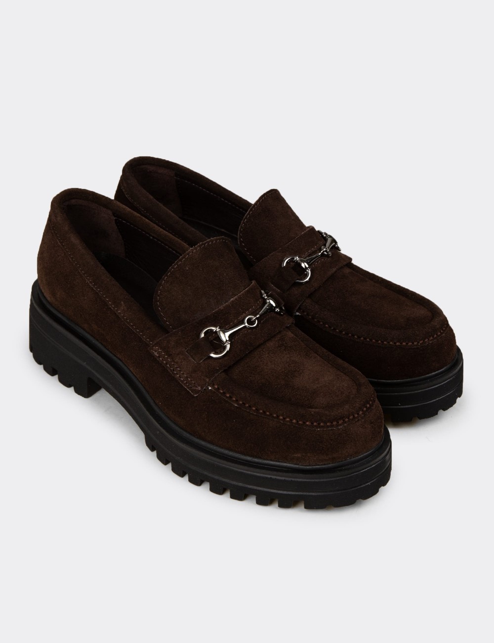 Women's Brown Suede Leather Slip-On Shoes - 02024ZKHVE01