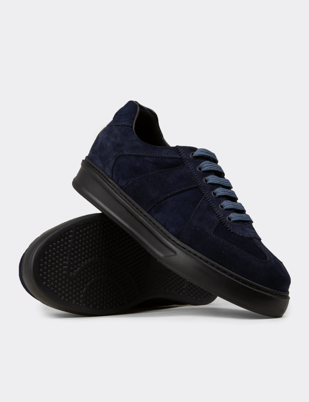 Men's Navy Suede Leather Sneakers - 02017MLCVP01