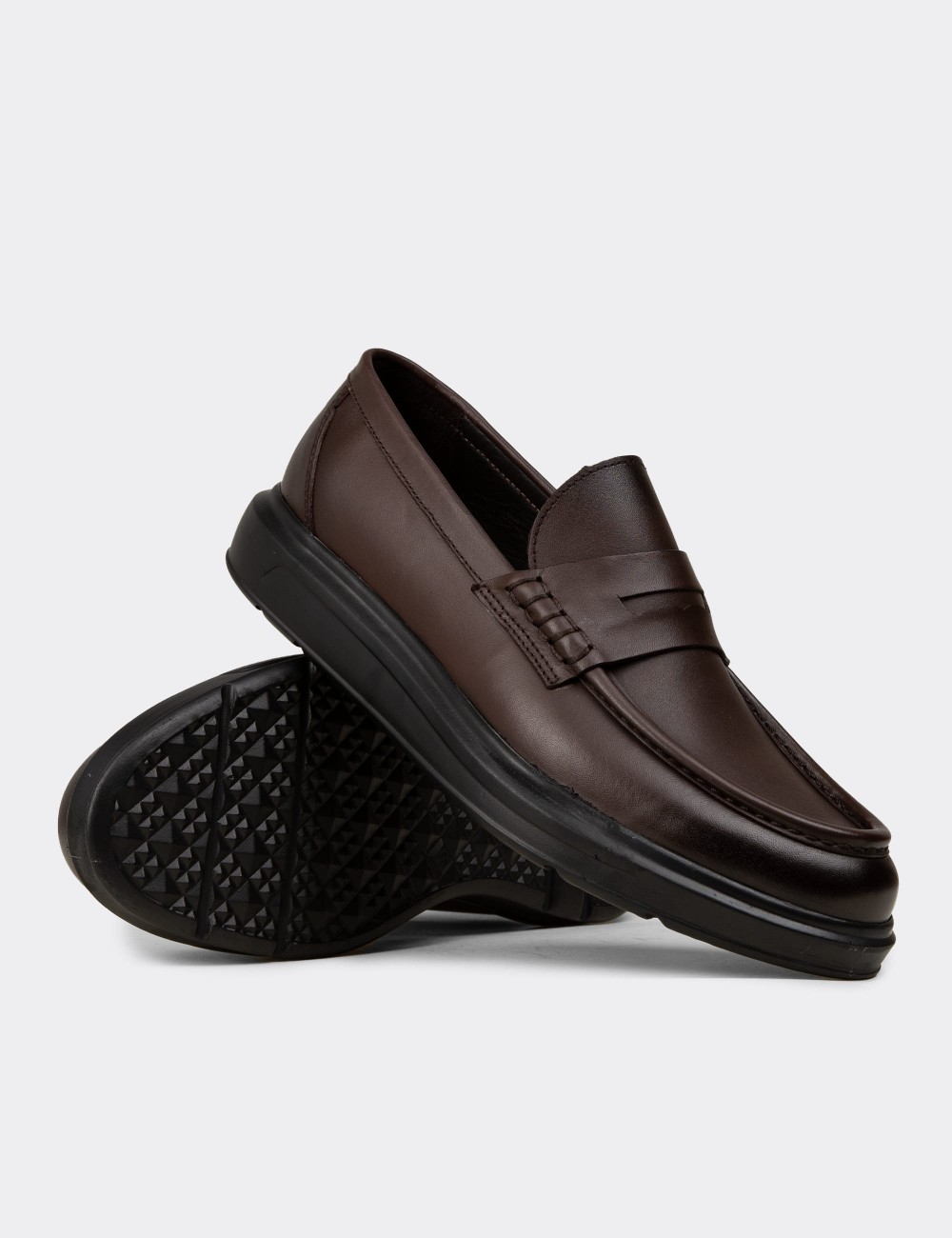 Men's Brown Leather Slip-On Shoes - 02000MKHVP01