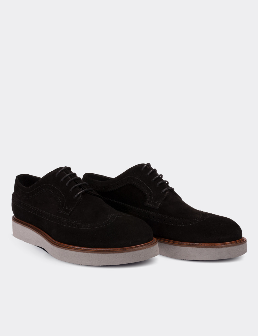 Black Suede Leather Lace-up Shoes - 01293MSYHE29