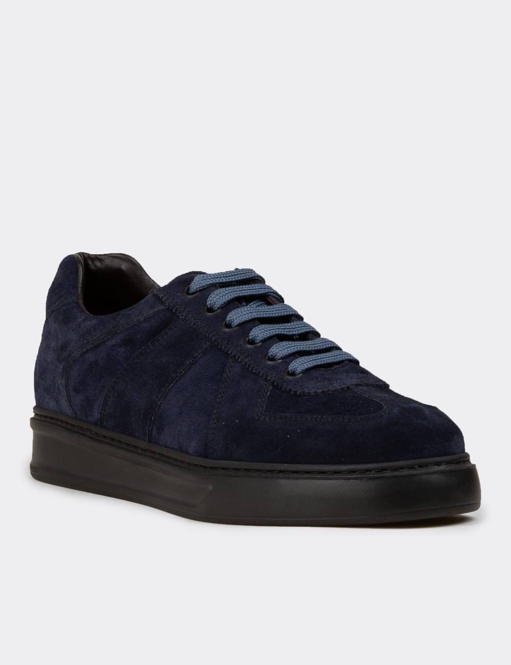 Men's Navy Suede Leather Sneakers - 02017MLCVP01