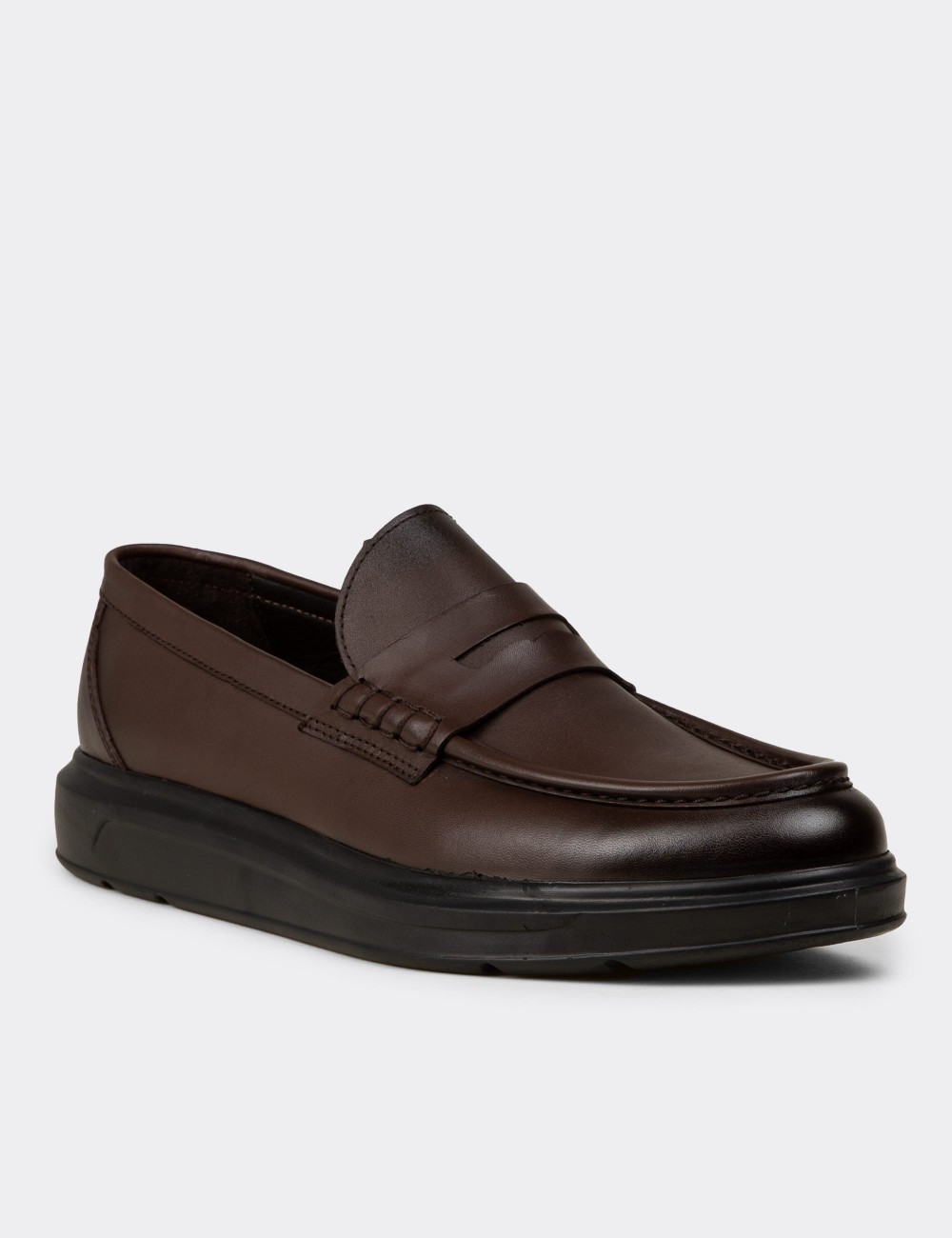 Men's Brown Leather Slip-On Shoes - 02000MKHVP01