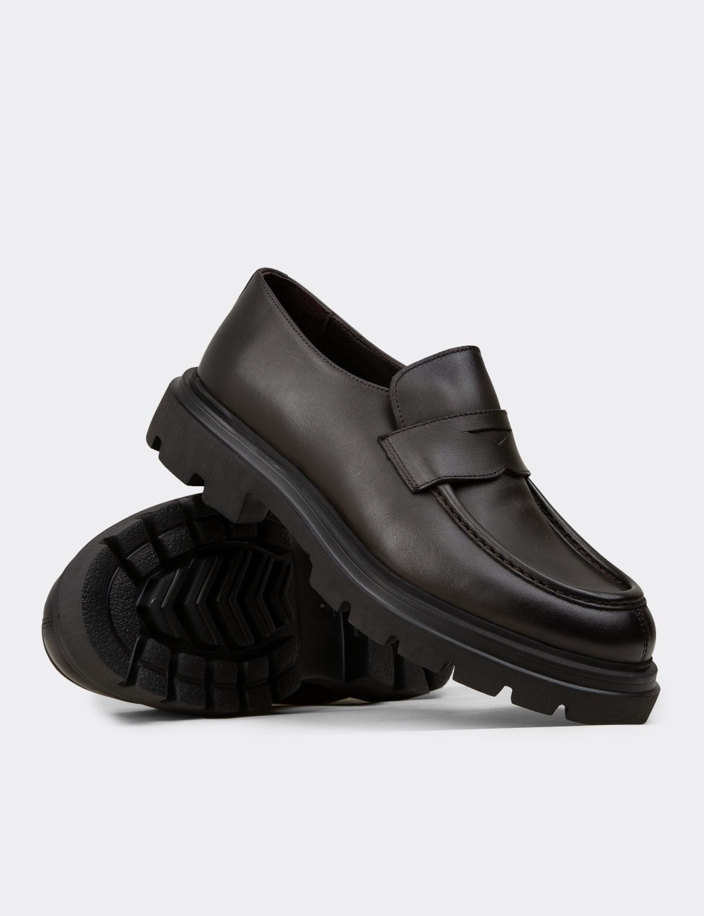 Men's Green Leather Loafers - 01980MHAKE01