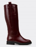 Women's Burgundy Patent Leather Knee-High Boots