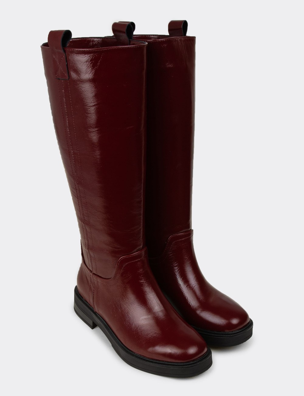 Women's Burgundy Patent Leather Knee-High Boots - M2135ZBRDC01