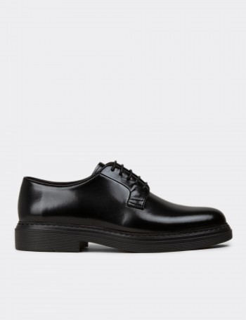 Men's Black Leather Lace-up Shoes