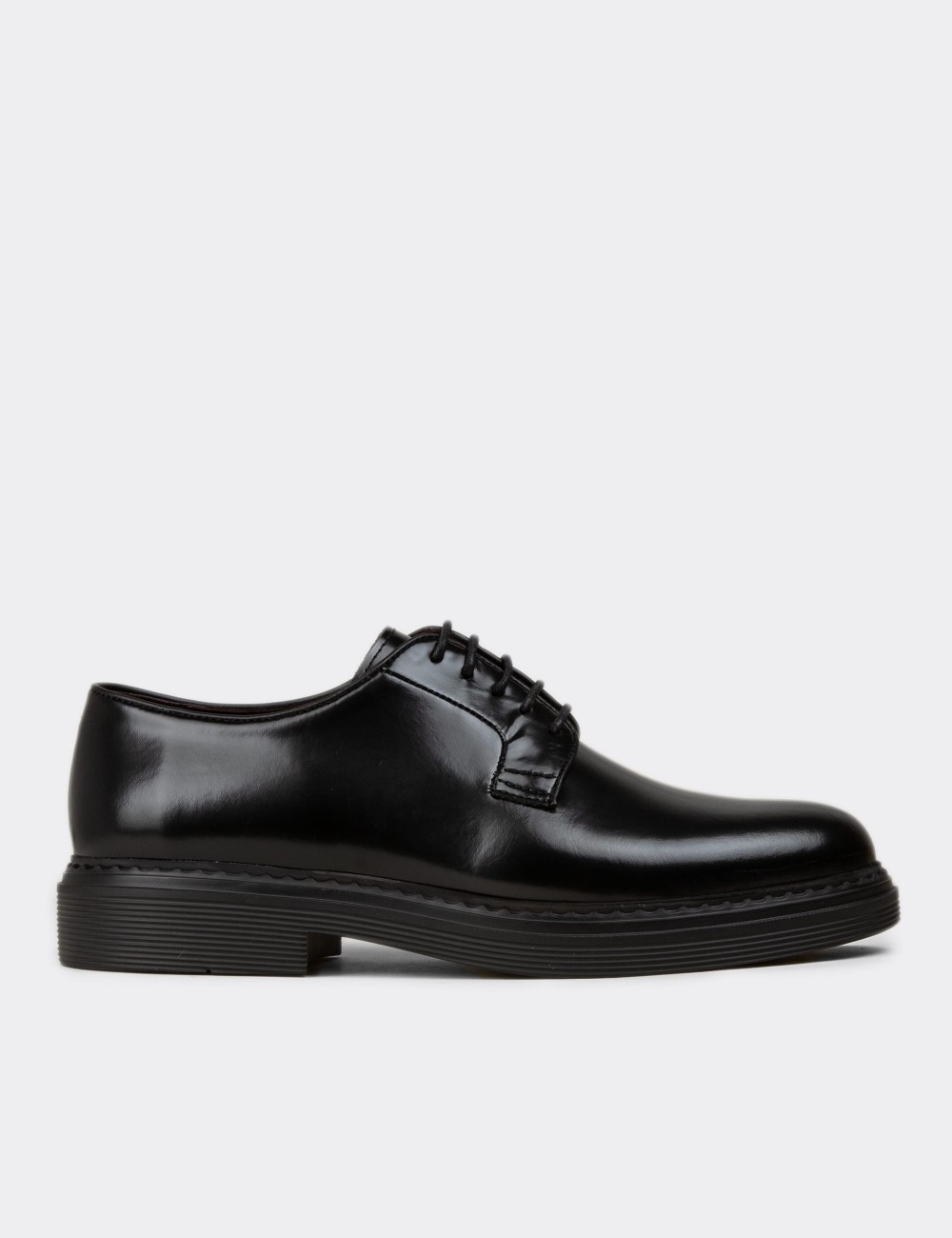 Men's Black Leather Lace-up Shoes - 02011MSYHC01