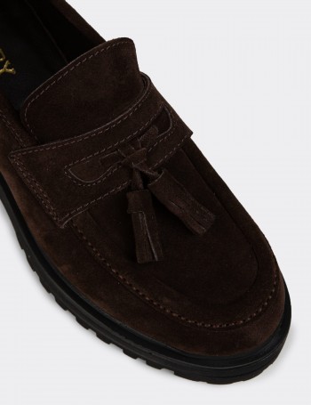 Women’s Brown Suede Leather Slip-Ons - 02020ZKHVE01