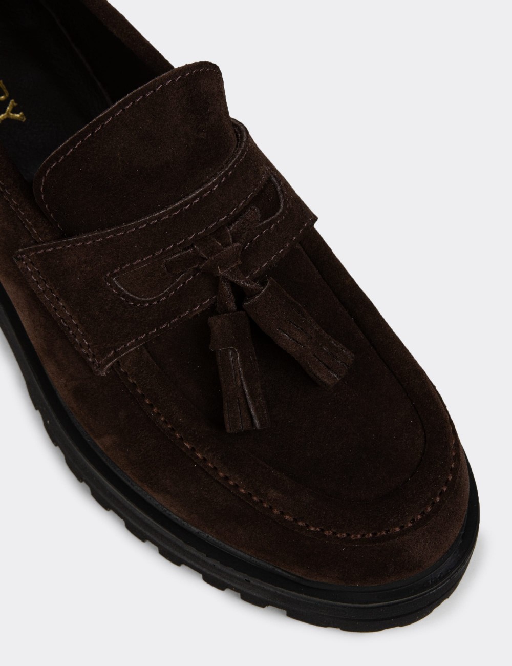 Women’s Brown Suede Leather Slip-Ons - 02020ZKHVE01