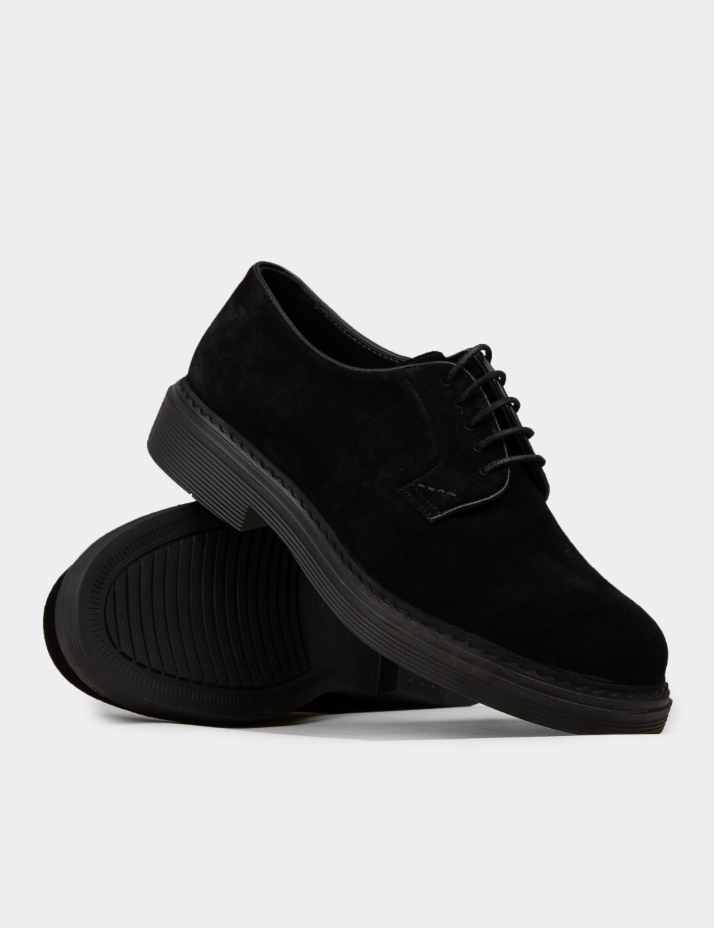 Men's Black Suede Leather Lace-up Footwear - 02011MSYHC02
