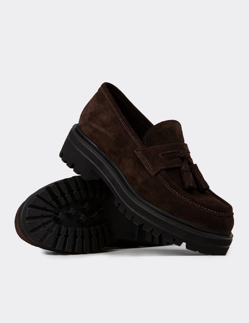 Women’s Brown Suede Leather Slip-Ons - 02020ZKHVE01