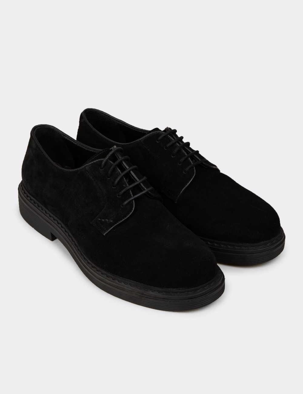 Men's Black Suede Leather Lace-up Footwear - 02011MSYHC02