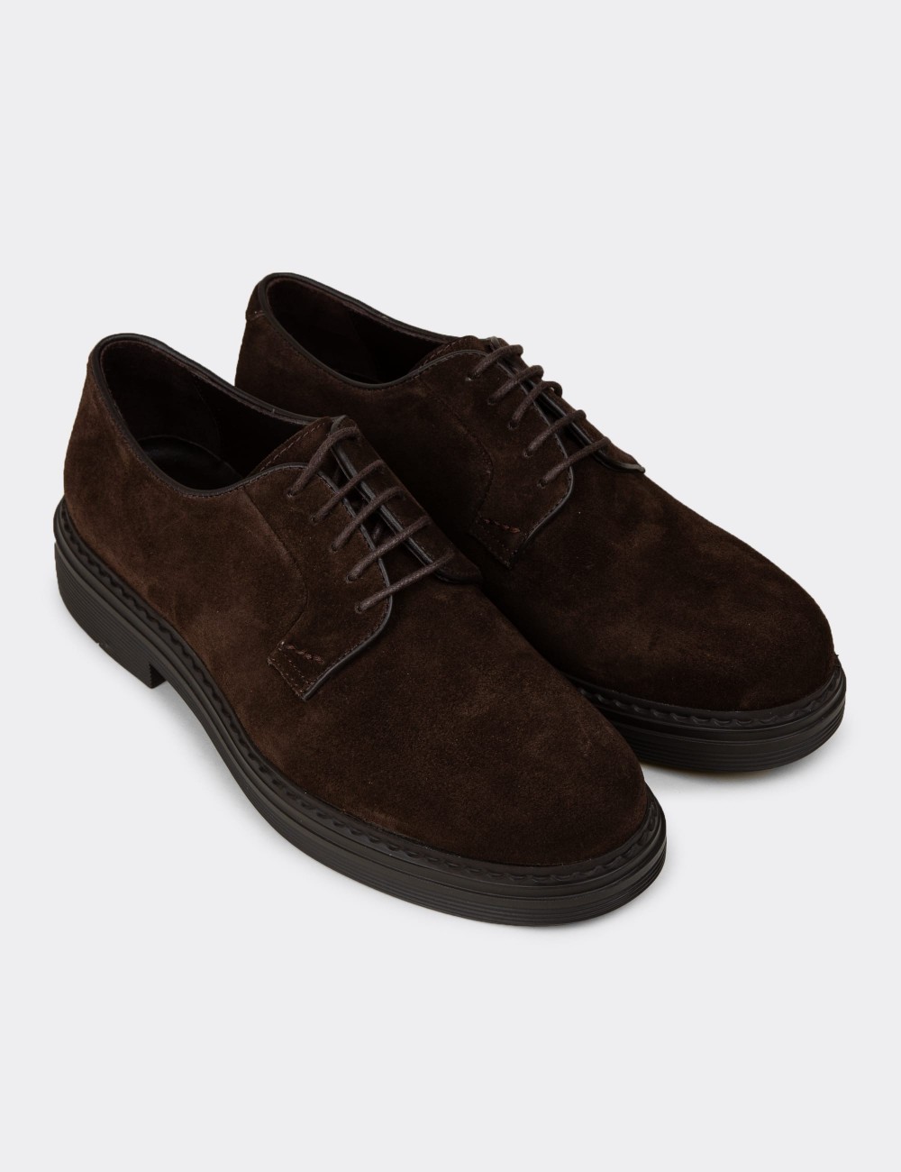 Men's Brown Suede Leather Lace-up Footwear - 02011MKHVC01