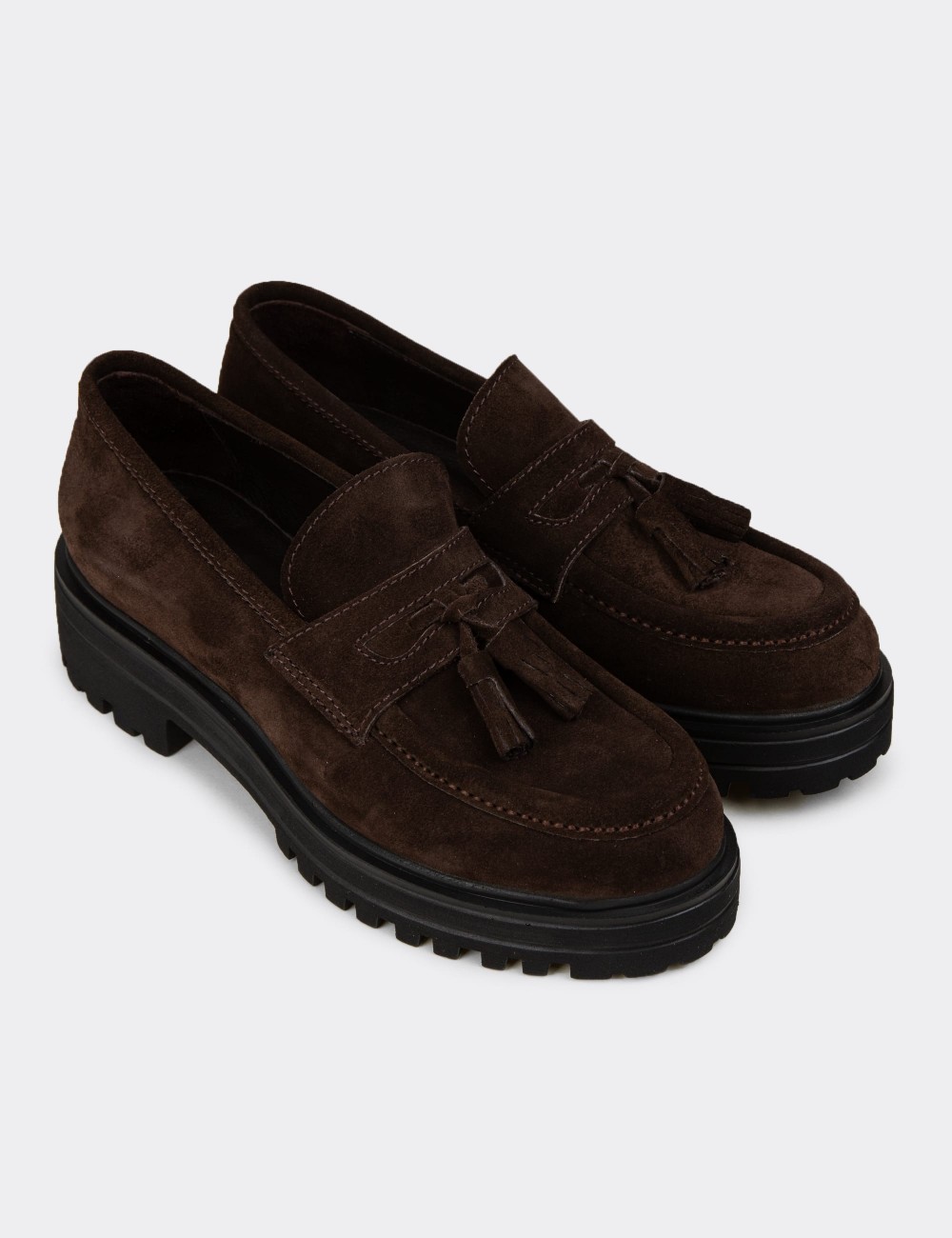 Women’s Brown Suede Leather Slip-Ons - 02020ZKHVE01