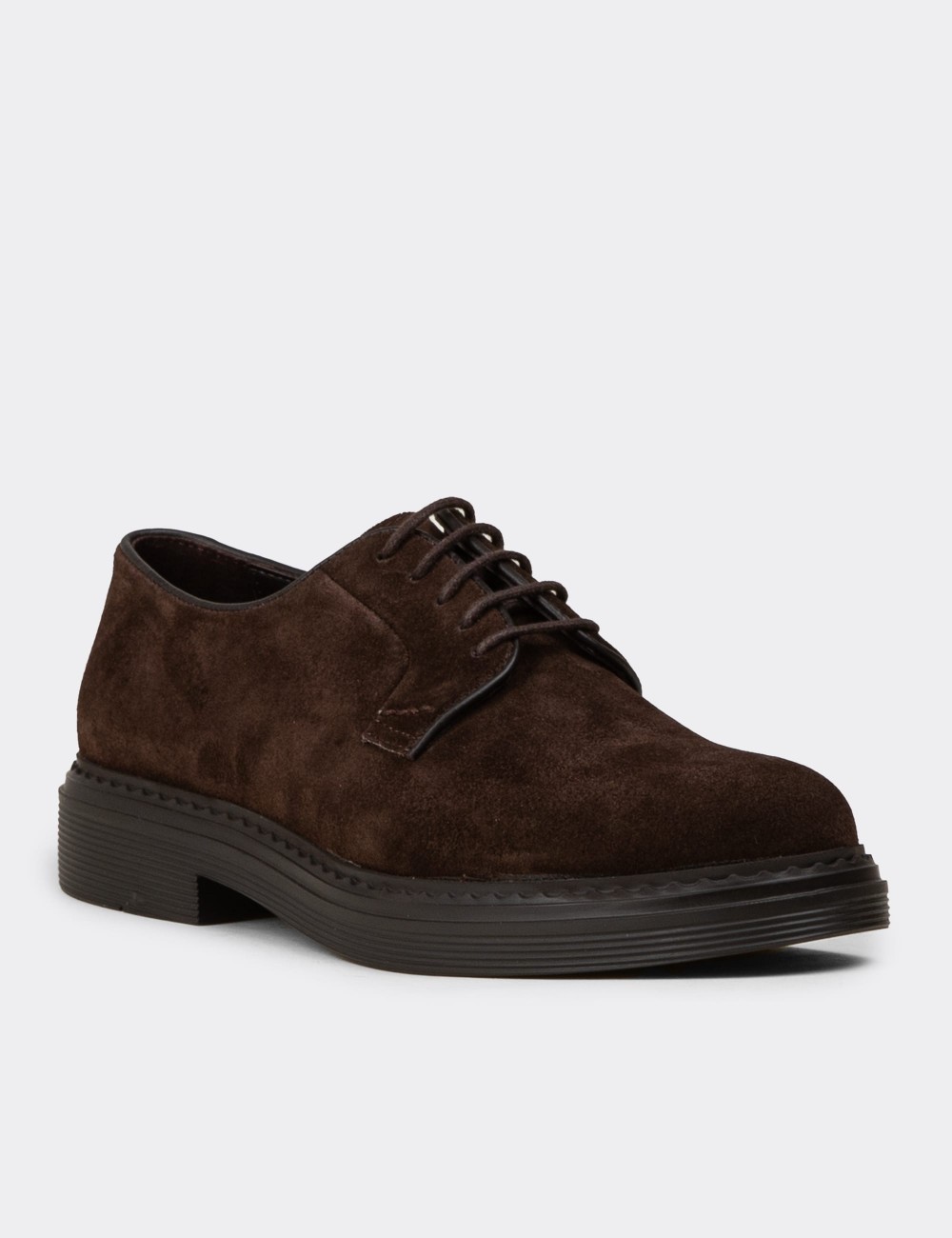 Men's Brown Suede Leather Lace-up Footwear - 02011MKHVC01