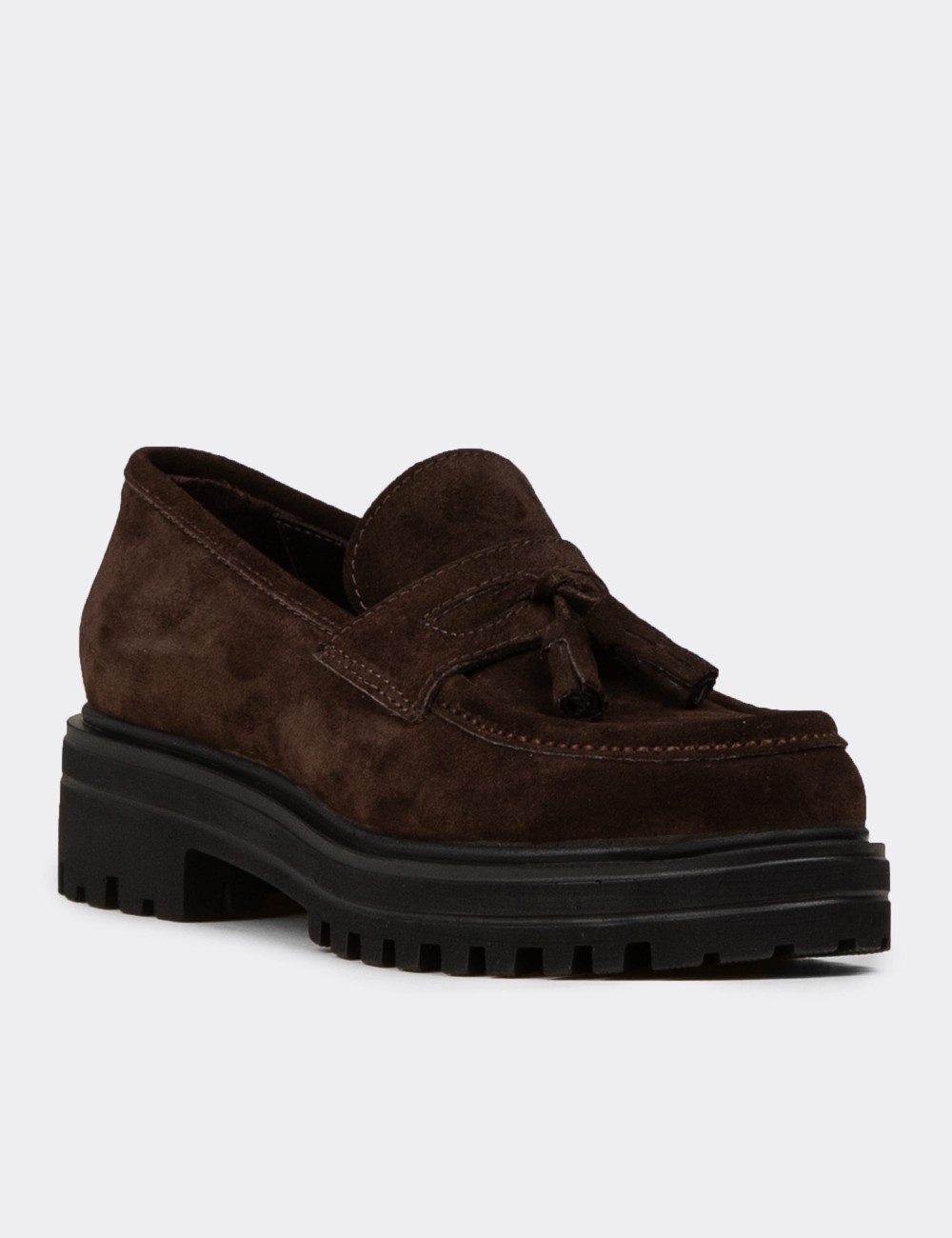 Women’s Brown Suede Leather Slip-Ons - 02020ZKHVE01