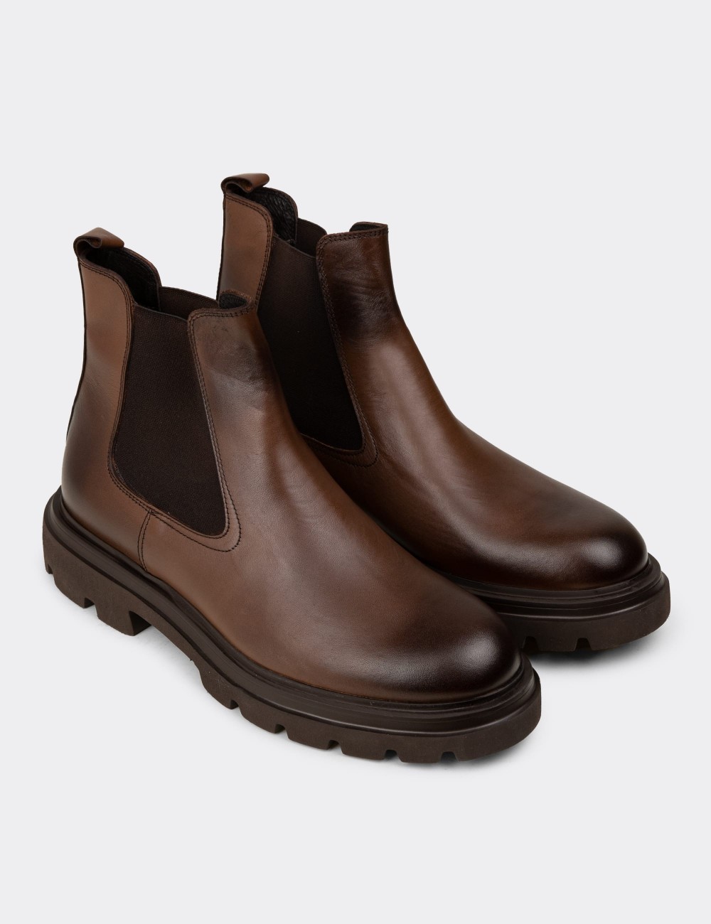 Men's Tan Leather Chelsea Boots - 01982MTBAE05