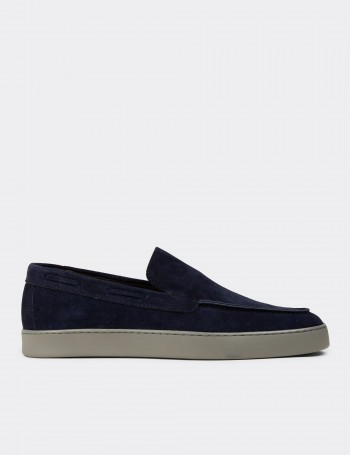 Men's Navy Suede Leather Slip-Ons