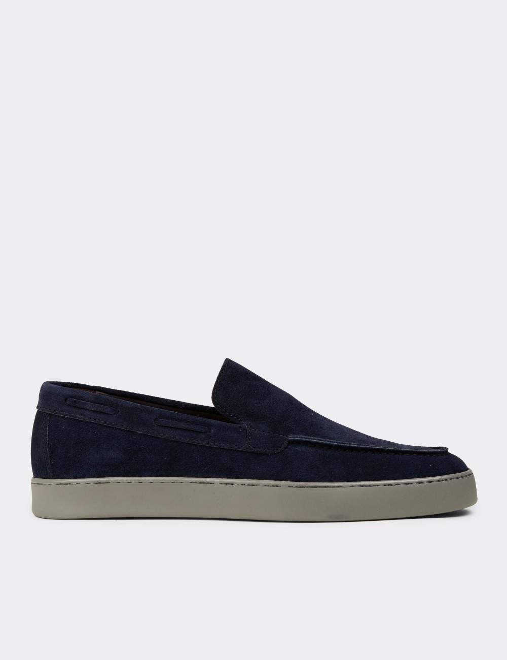 Men's Navy Suede Leather Slip-Ons - 01993MLCVC01