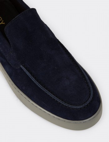 Men's Navy Suede Leather Slip-Ons