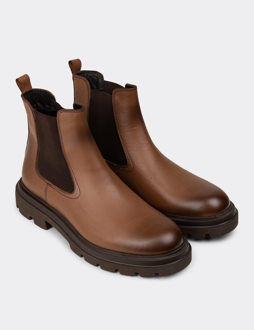 Men's Tan Leather Chelsea Boots - 01982MTBAE03