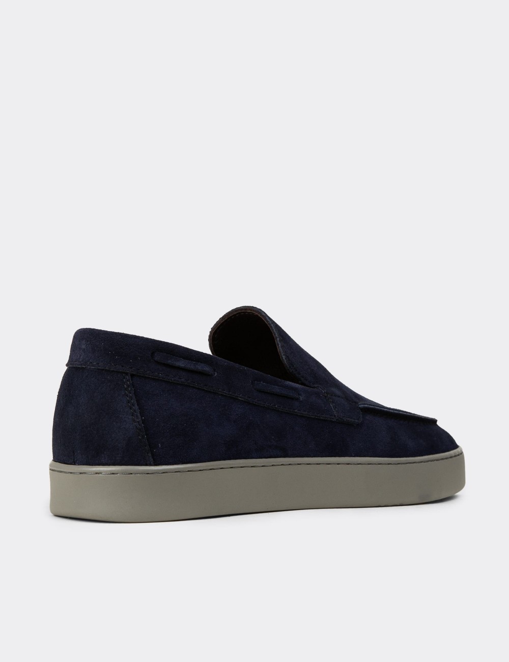 Men's Navy Suede Leather Slip-Ons - 01993MLCVC01