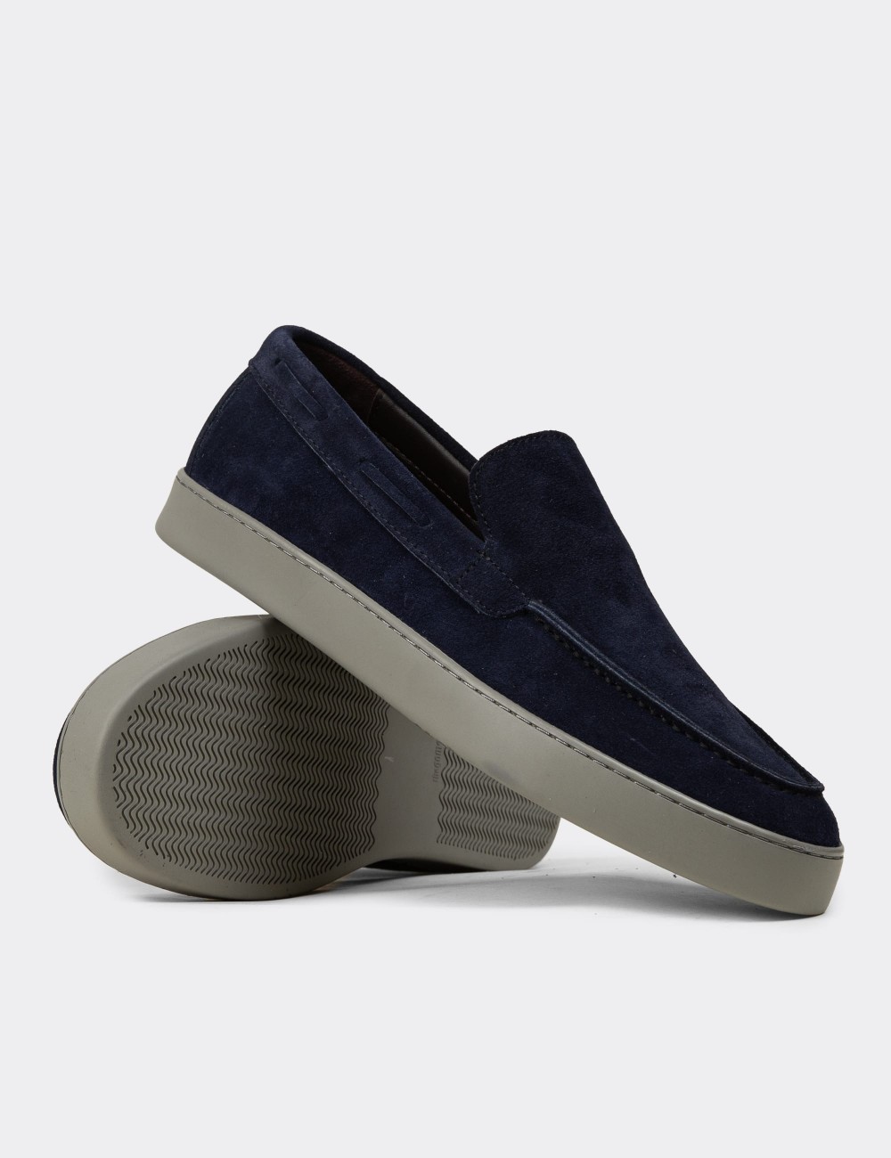 Men's Navy Suede Leather Slip-Ons - 01993MLCVC01