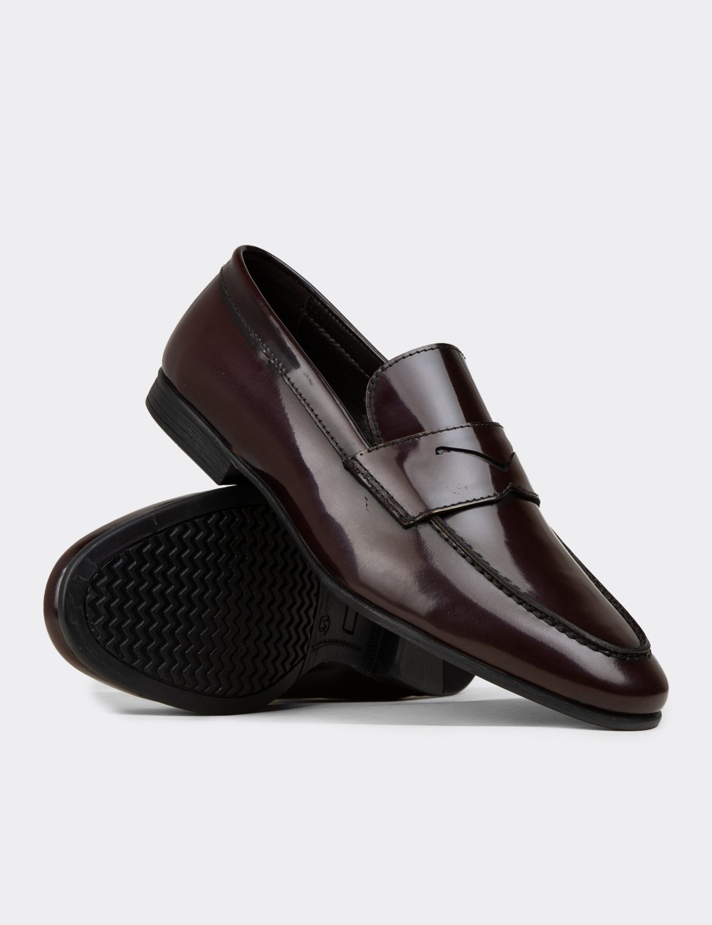 Men's Burgundy Leather Loafers - 01988MBRDC01