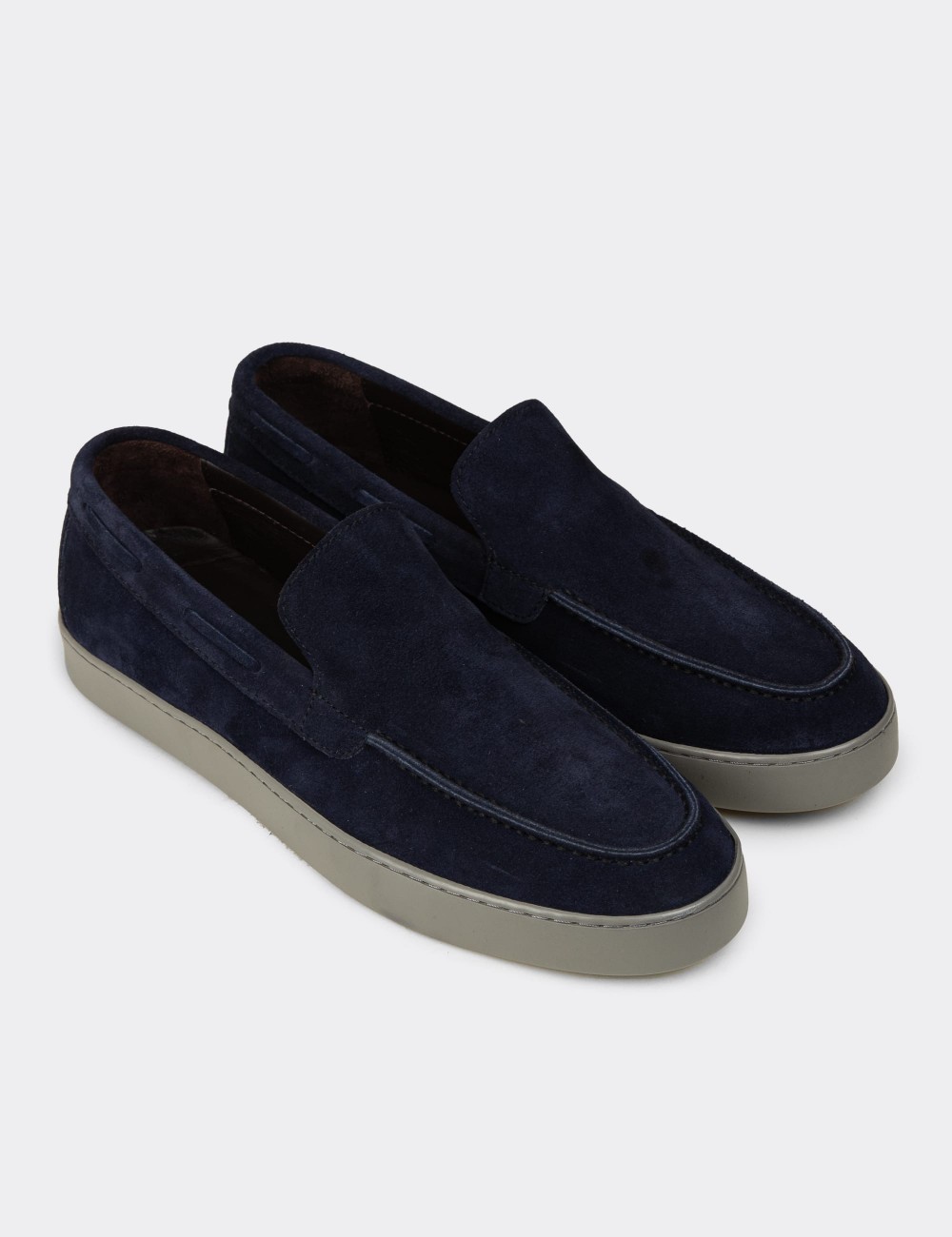 Men's Navy Suede Leather Slip-Ons - 01993MLCVC01