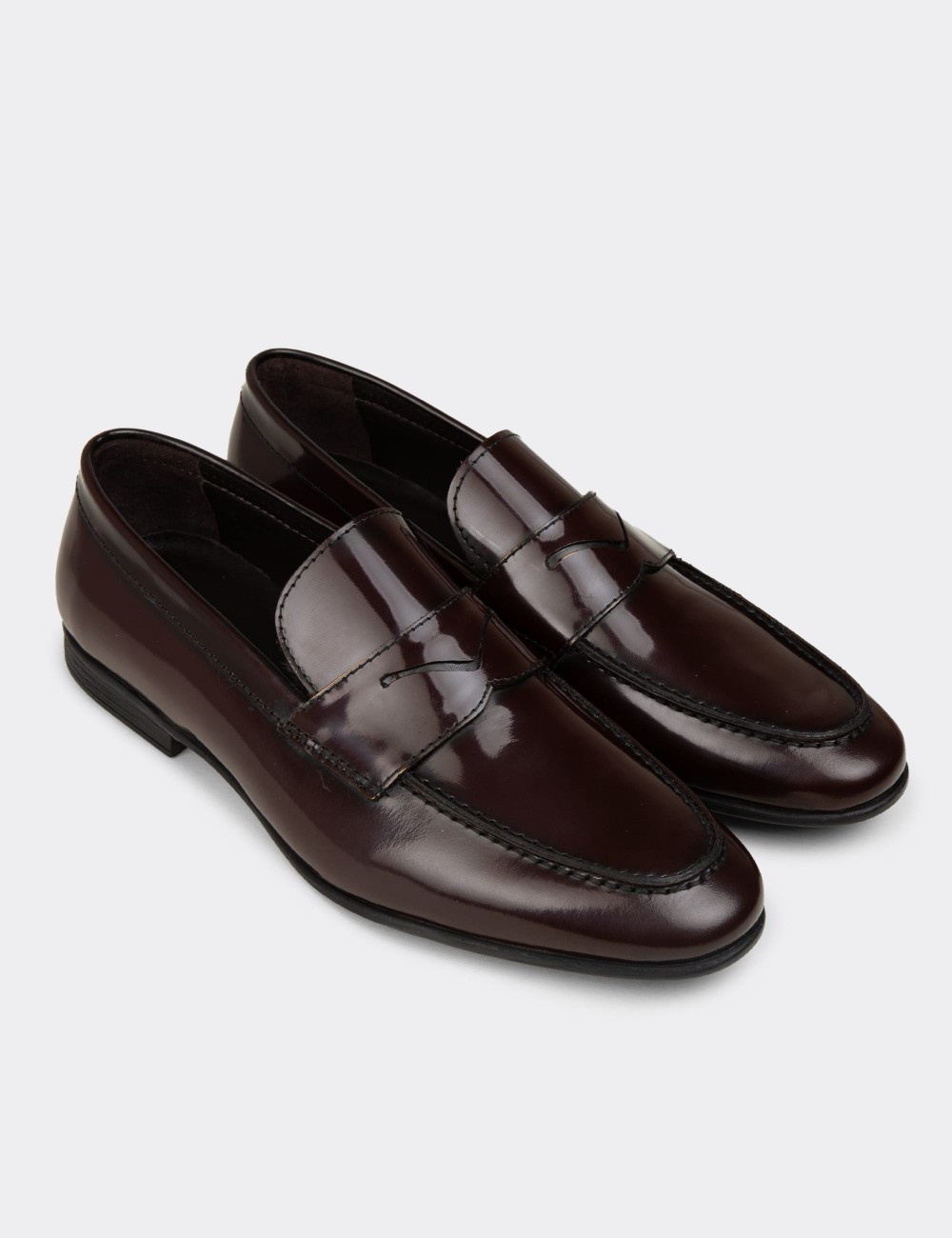 Men's Burgundy Leather Loafers - 01988MBRDC01