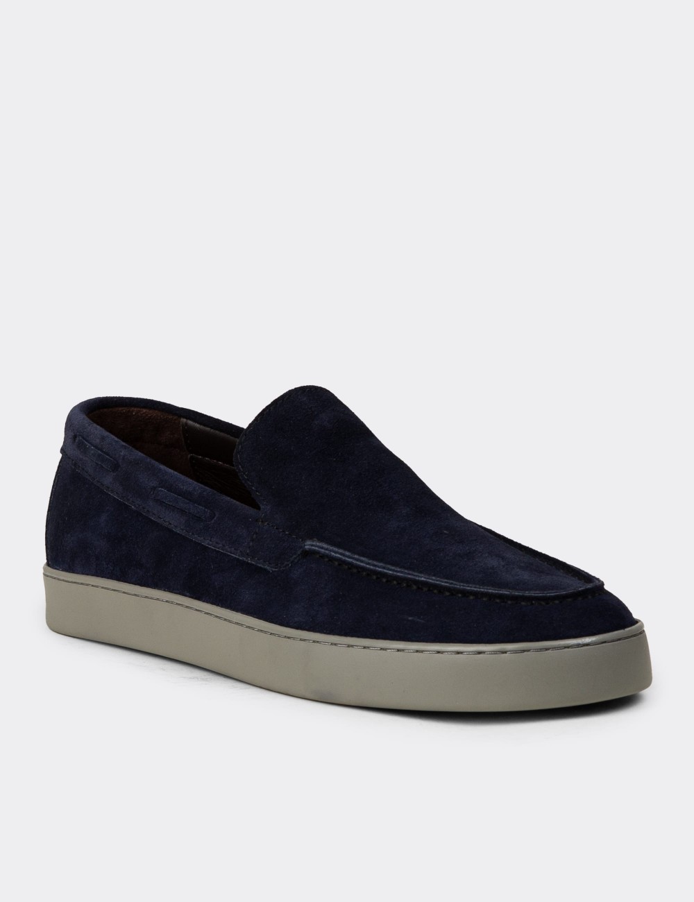 Men's Navy Suede Leather Slip-Ons - 01993MLCVC01