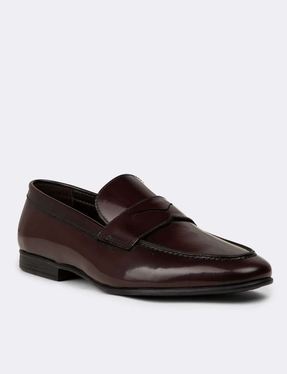 Men's Burgundy Leather Loafers - 01988MBRDC01