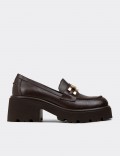 Women's Brown Leather Heeled Loafers