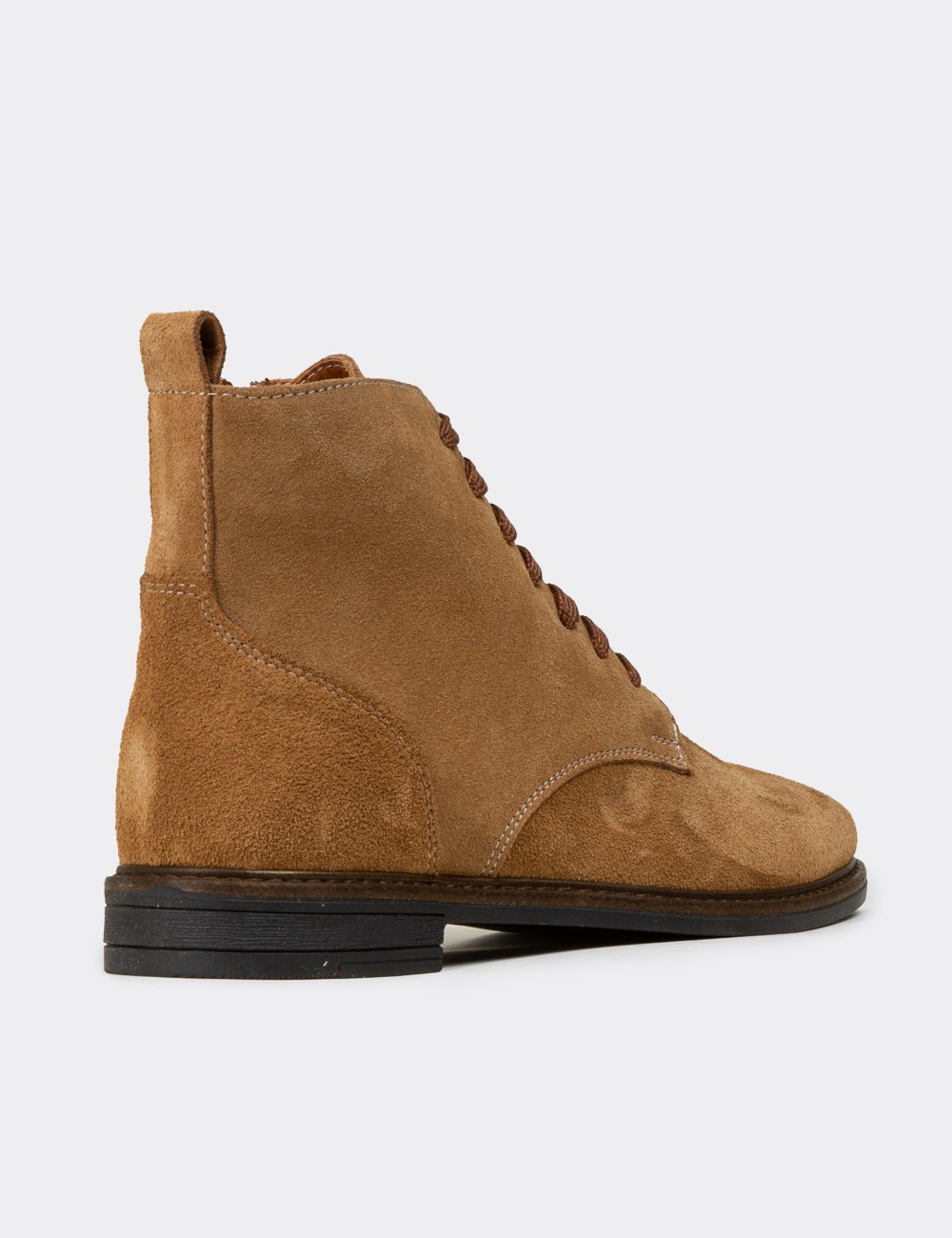 Women's Tan Suede Leather Ankle Boots - N0118ZTBAC01