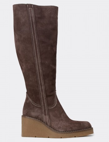 Women's Knee-High Brown Suede Leather Boots