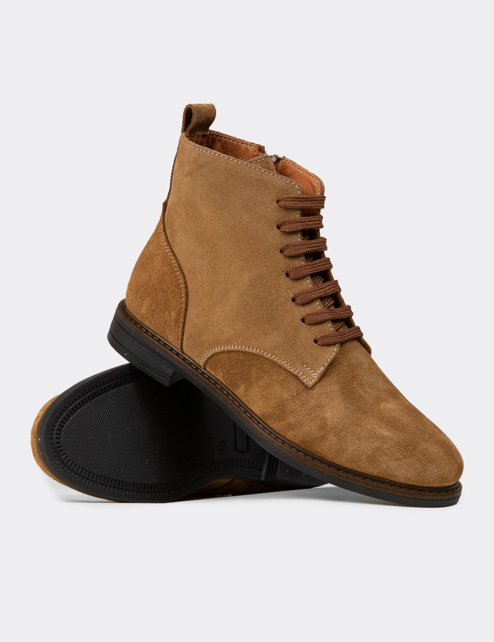 Women's Tan Suede Leather Ankle Boots - N0118ZTBAC01