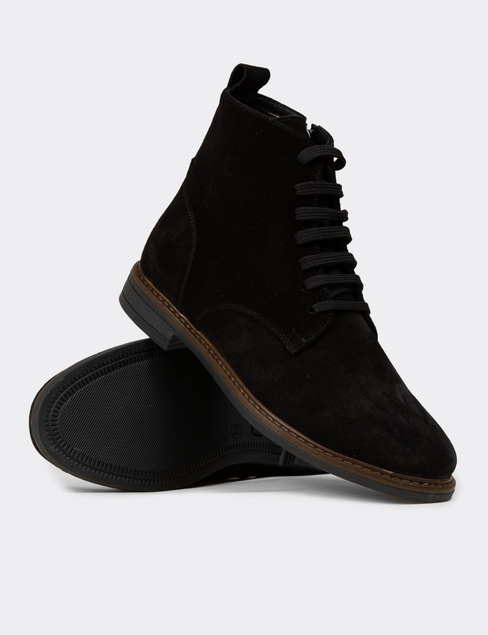 Women's Black Suede Leather Ankle Boots - N0118ZSYHC01