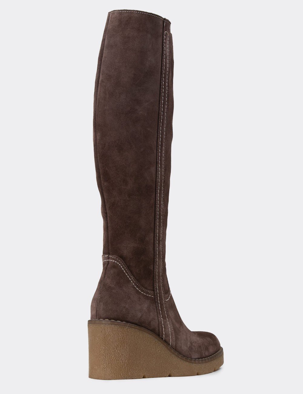 Women's Knee-High Brown Suede Leather Boots - 61206ZKHVC01