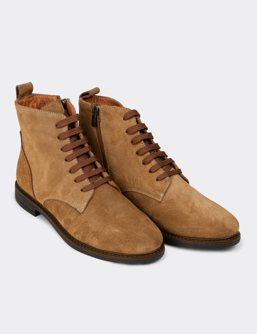 Women's Tan Suede Leather Ankle Boots - N0118ZTBAC01