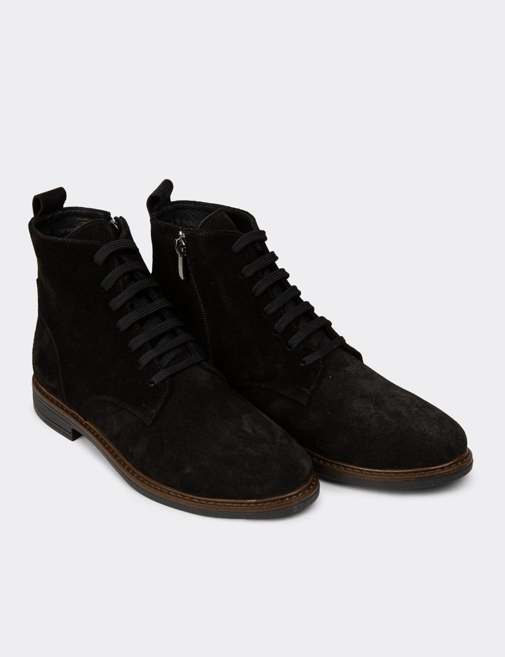 Women's Black Suede Leather Ankle Boots - N0118ZSYHC01