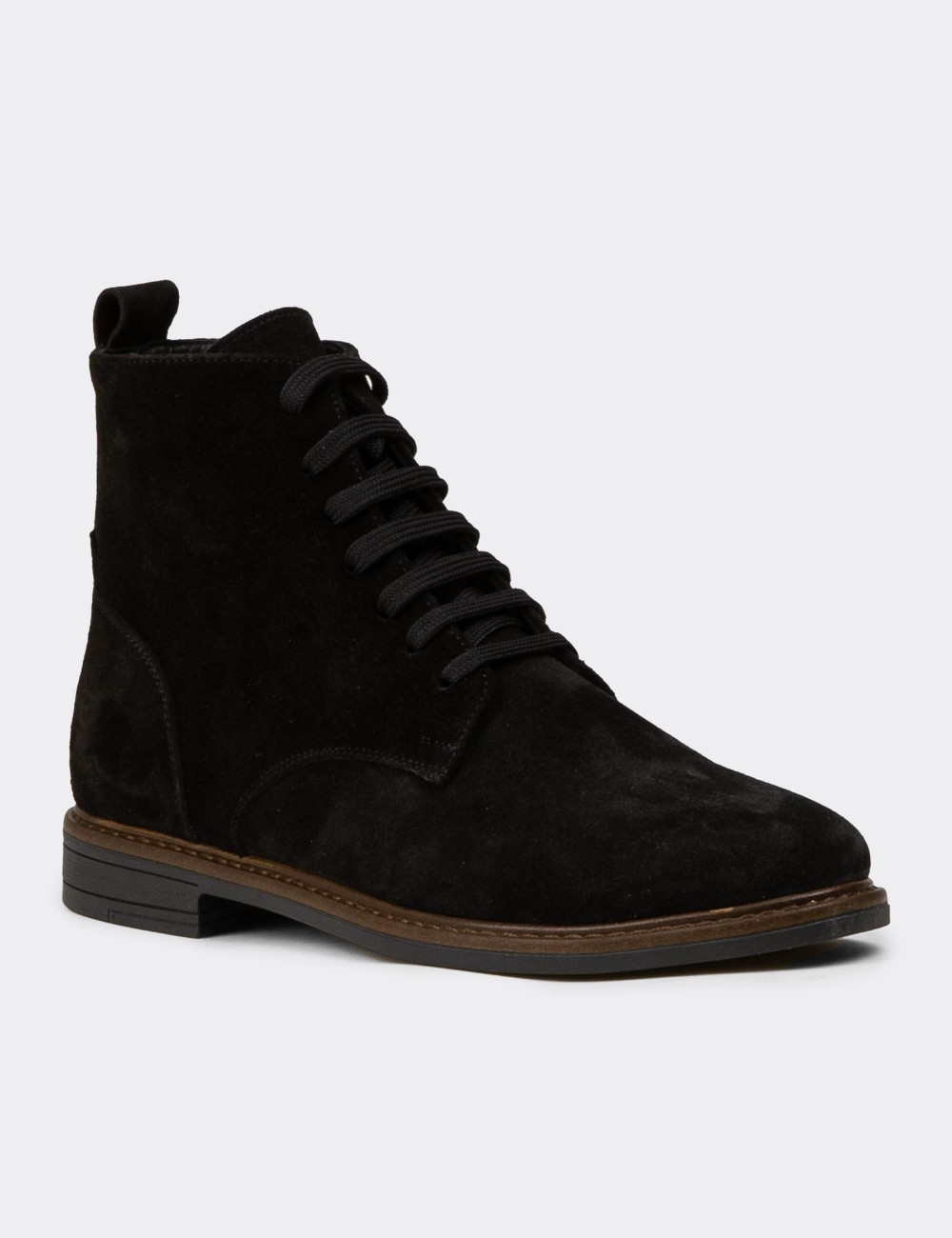 Women's Black Suede Leather Ankle Boots - N0118ZSYHC01