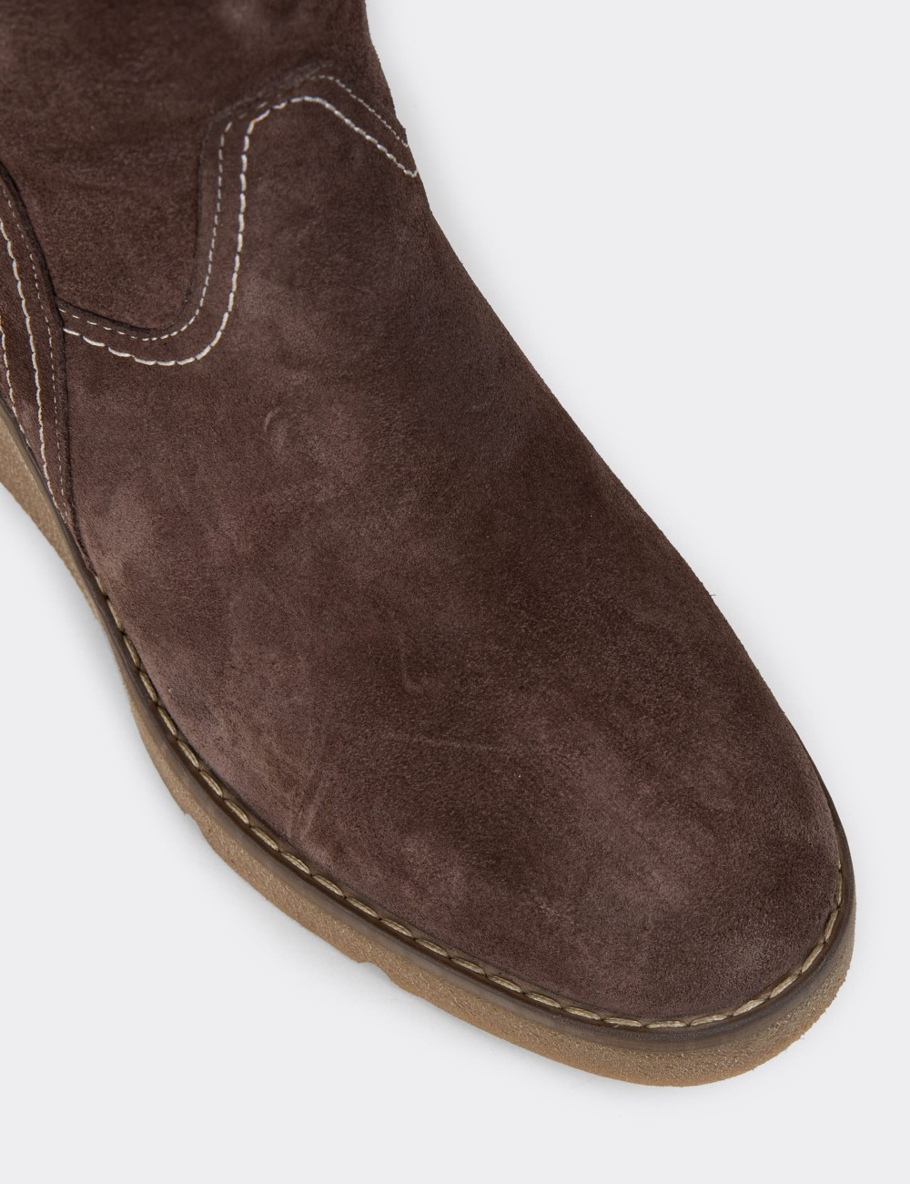 Women's Knee-High Brown Suede Leather Boots - 61206ZKHVC01