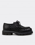 Women's Black Leather Lace-Up Shoes