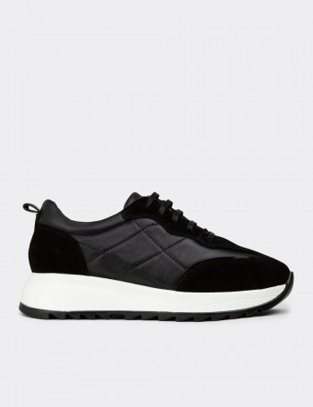 Women's Black Suede Leather Sneakers