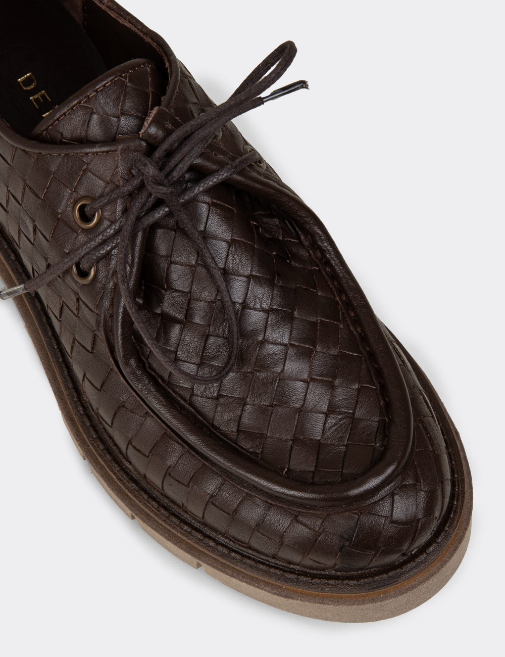 Women's Brown Leather Lace-up Shoes - F2204MKHVC01