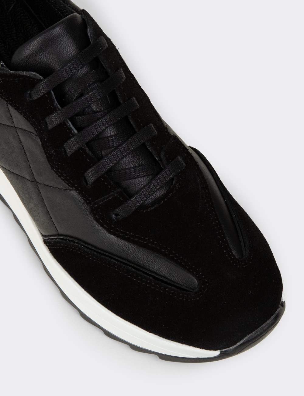 Women's Black Suede Leather Sneakers - N0915ZSYHC01