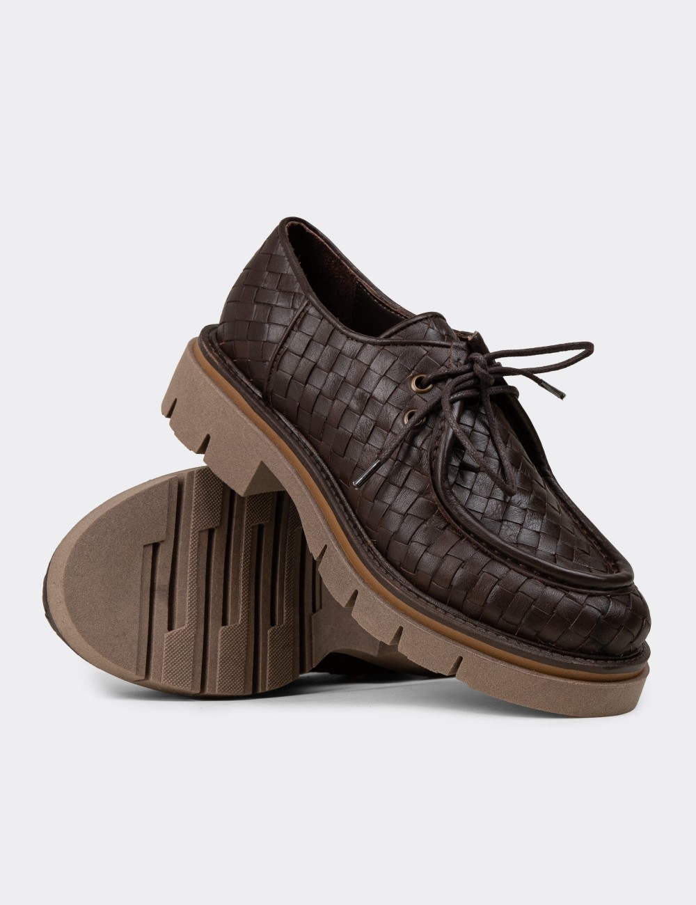 Women's Brown Leather Lace-up Shoes - F2204MKHVC01