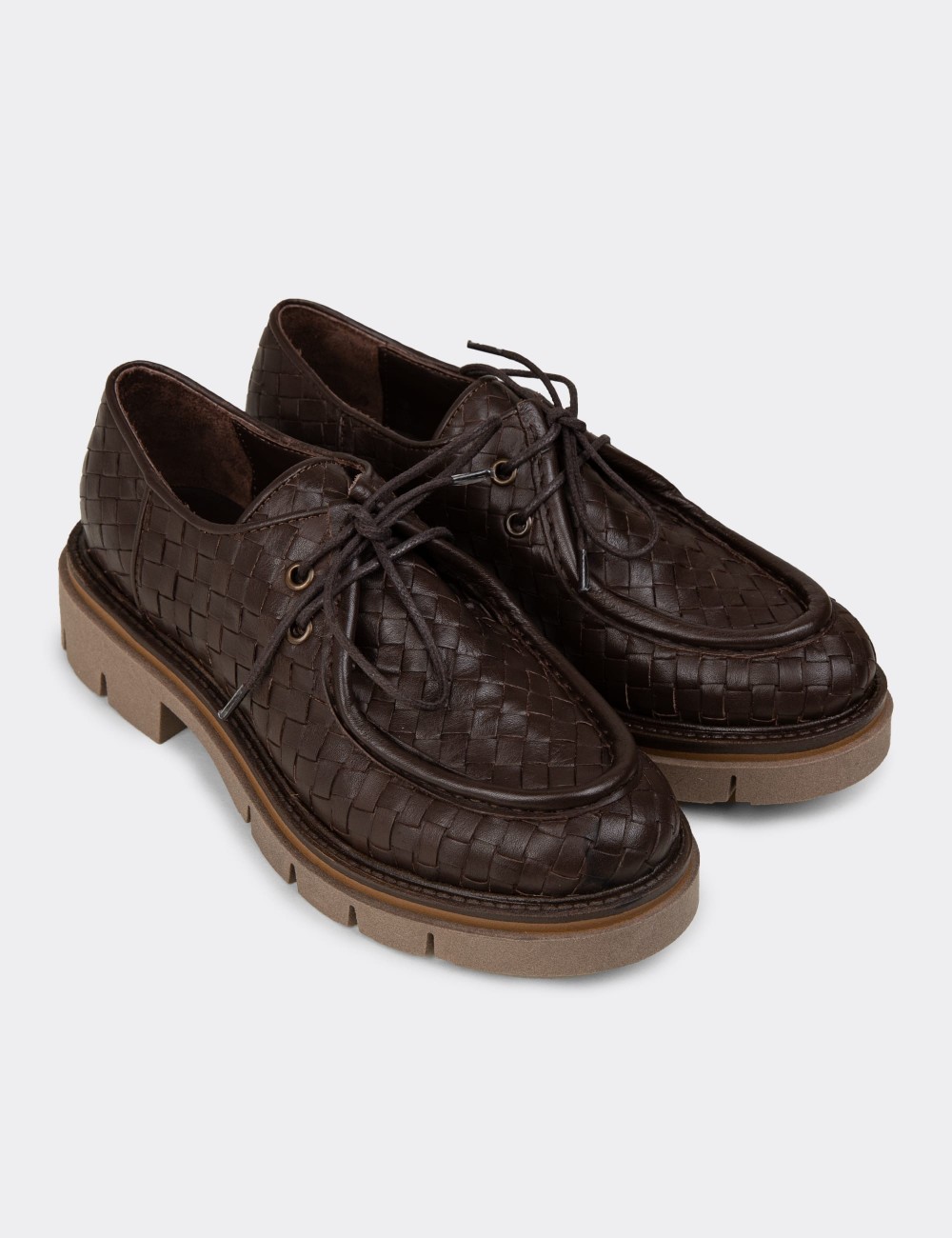 Women's Brown Leather Lace-up Shoes - F2204MKHVC01